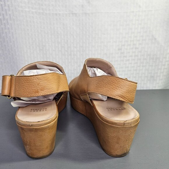 Stuart Weitzman Womens Tan Leather Wedge Sandals 10.5M - Picture 5 of 10